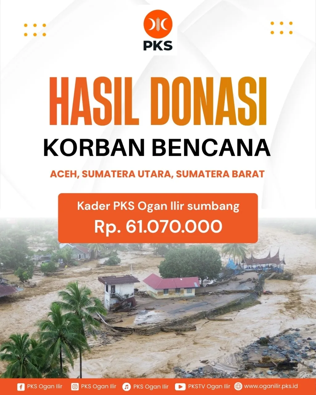 Kader PKS Ogan Ilir Himpun Donasi Rp 61 Juta untuk Korban Bencana di Sumatera